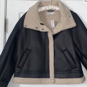 Sonoma Black and Cream Faux Leather Bomber Jacket